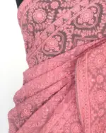 Powder Pink Georgette Saree with Lucknowi Thread Work - Image 5