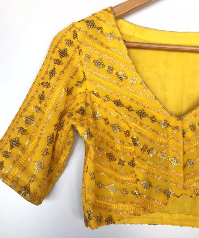 Yellow Georgette Blouse with Sequins Embroidered all over