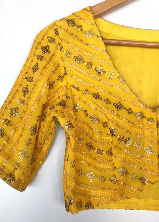 Yellow Georgette Blouse with Sequins Embroidered all over