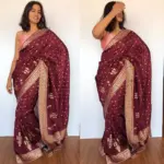 Brown Banarasi Silk Georgette Saree with Gotapatti Jaquard Weaves - Image 6