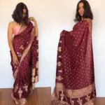 Brown Banarasi Silk Georgette Saree with Gotapatti Jaquard Weaves - Image 4