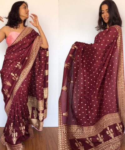 Brown Banarasi Silk Georgette Saree with Gotapatti Jaquard Weaves