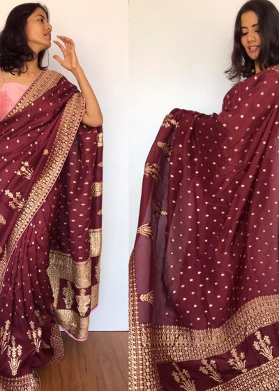 Brown Banarasi Silk Georgette Saree with Gotapatti Jaquard Weaves