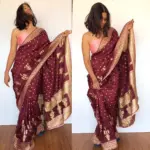 Brown Banarasi Silk Georgette Saree with Gotapatti Jaquard Weaves - Image 2