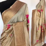 Cream Banarasi Silk Saree with antique zari and meenakari weaves - Image 2