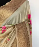Cream Banarasi Silk Saree with antique zari and meenakari weaves - Image 3