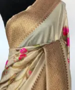 Cream Banarasi Silk Saree with antique zari and meenakari weaves - Image 4