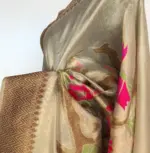 Cream Banarasi Silk Saree with antique zari and meenakari weaves - Image 5