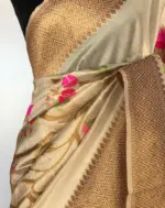 Cream Banarasi Silk Saree with antique zari and meenakari weaves - Image 6