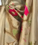 Cream Banarasi Silk Saree with antique zari and meenakari weaves - Image 7