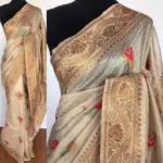 Off White Banarasi Silk Saree with Antique Gold Zari Weaves