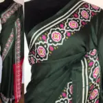 Dark Green Printed Satin Saree
