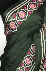 Dark Green Printed Satin Saree - Image 4