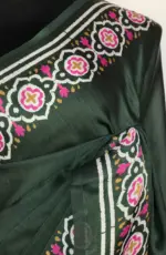 Dark Green Printed Satin Saree - Image 5