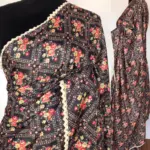Black Banarasi Silk Saree with Printed Florals - Image 2