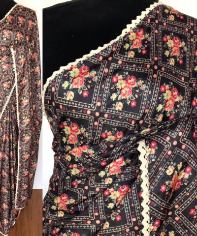 Black Banarasi Silk Saree with Printed Florals