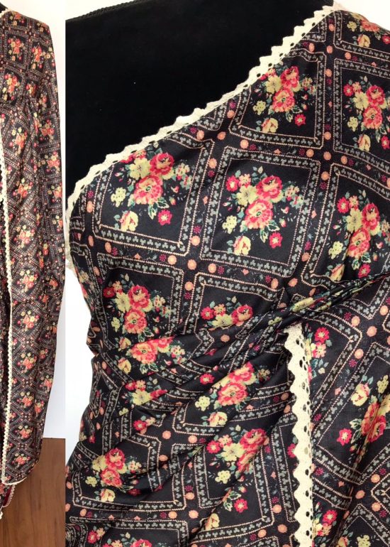 Black Banarasi Silk Saree with Printed Florals