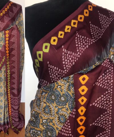 Multicolored Printed Satin Saree