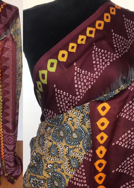 Multicolored Printed Satin Saree