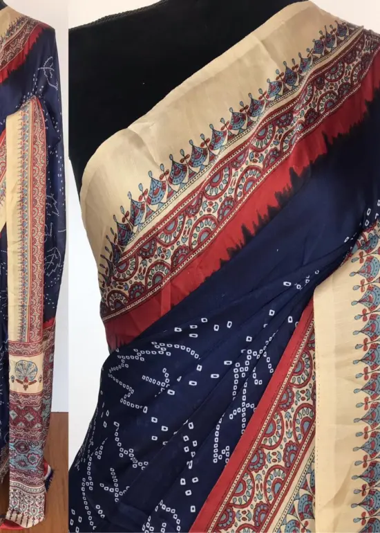 Multicolored Printed Satin Saree