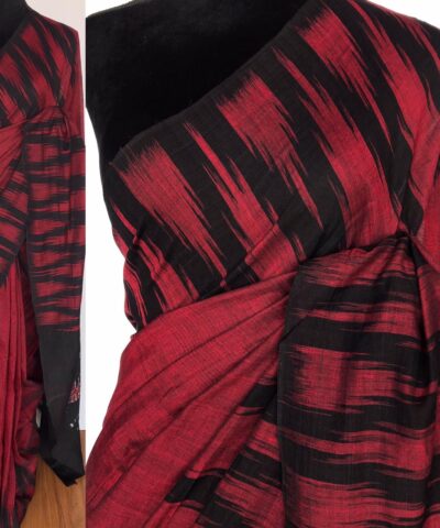 Maroon Sambalpuri Ikat Cotton Saree
