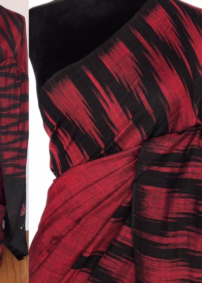 Maroon Sambalpuri Ikat Cotton Saree