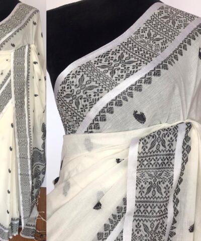 White Handwoven Cotton Jamdani Saree
