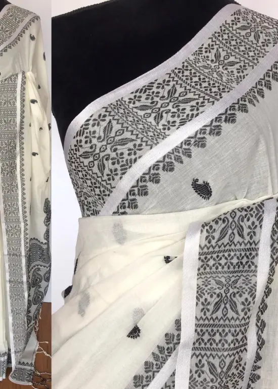 White Handwoven Cotton Jamdani Saree