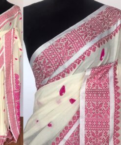 White Handwoven Cotton Jamdani Saree