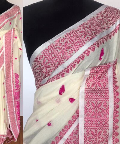White Handwoven Cotton Jamdani Saree