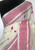 White Handwoven Cotton Jamdani Saree - Image 3