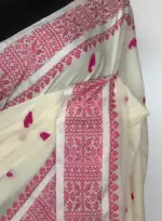 White Handwoven Cotton Jamdani Saree - Image 5