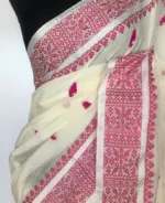 White Handwoven Cotton Jamdani Saree - Image 7