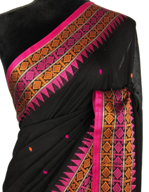 Black Handwoven Cotton Jamdani Saree