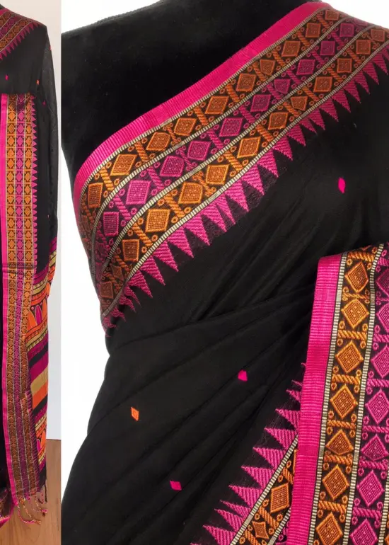 Black Handwoven Cotton Jamdani Saree