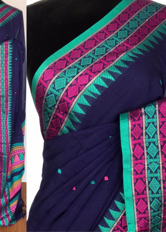 Royal Blue Handwoven Cotton Jamdani Saree
