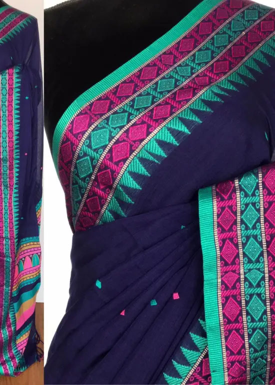 Royal Blue Handwoven Cotton Jamdani Saree