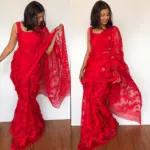 Red Handwoven Cotton Silk Jamdani Saree - Image 3