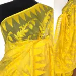 Yellow Handwoven Cotton Silk Jamdani Saree - Image 2