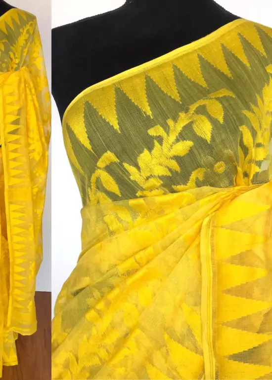 Yellow Handwoven Cotton Silk Jamdani Saree