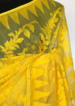Yellow Handwoven Cotton Silk Jamdani Saree - Image 3