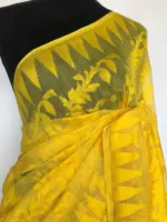 Yellow Handwoven Cotton Silk Jamdani Saree - Image 4