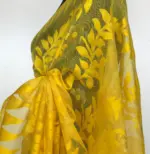 Yellow Handwoven Cotton Silk Jamdani Saree - Image 5
