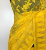 Yellow Handwoven Cotton Silk Jamdani Saree - Image 7