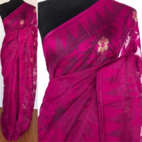 Magenta Pink Handwoven Cotton Silk Jamdani Saree