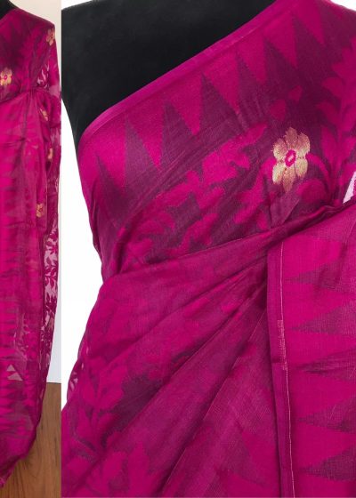 Magenta Pink Handwoven Cotton Silk Jamdani Saree