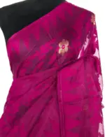 Magenta Pink Handwoven Cotton Silk Jamdani Saree - Image 3