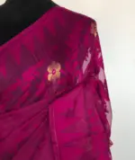 Magenta Pink Handwoven Cotton Silk Jamdani Saree - Image 5