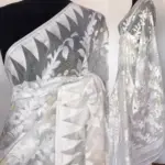 White Handwoven Cotton Silk Jamdani Saree - Image 2