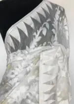 White Handwoven Cotton Silk Jamdani Saree - Image 5